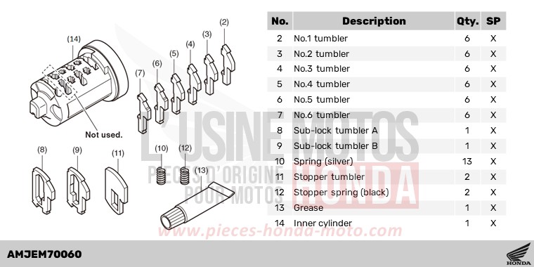 CYLINDER INNER SET,1KEY(WAVE) de Africa Twin DCT GRAND PRIX RED (R380B) 2023